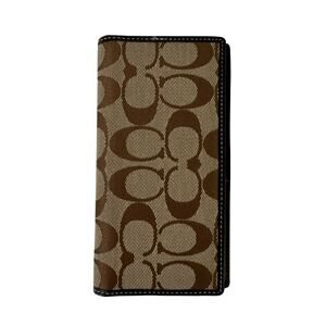 Coach Signature Monogram Bifold Checkbook Cover Wallet Tan/Brown